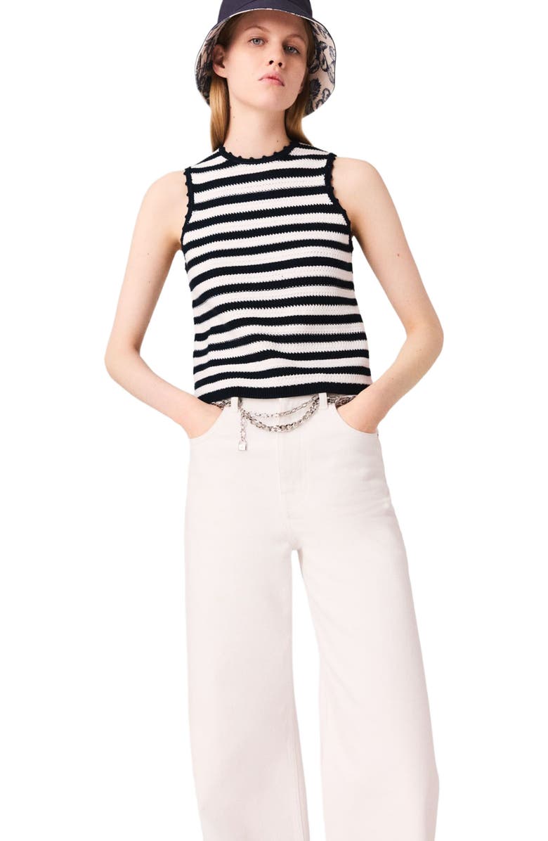 maje Crochet-knit top, Alternate, color, White/Navy