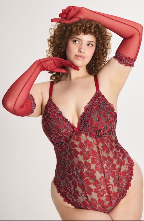 Savage X Fenty Floral Corded Lace Opera Gloves In Red