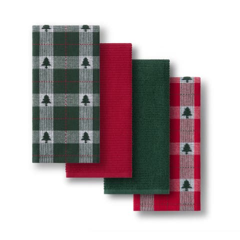 Sherwood Tree Dobby Holiday Plaid Kitchen Towels, Set Of 4, Multicolor - 17”w X 28”l
