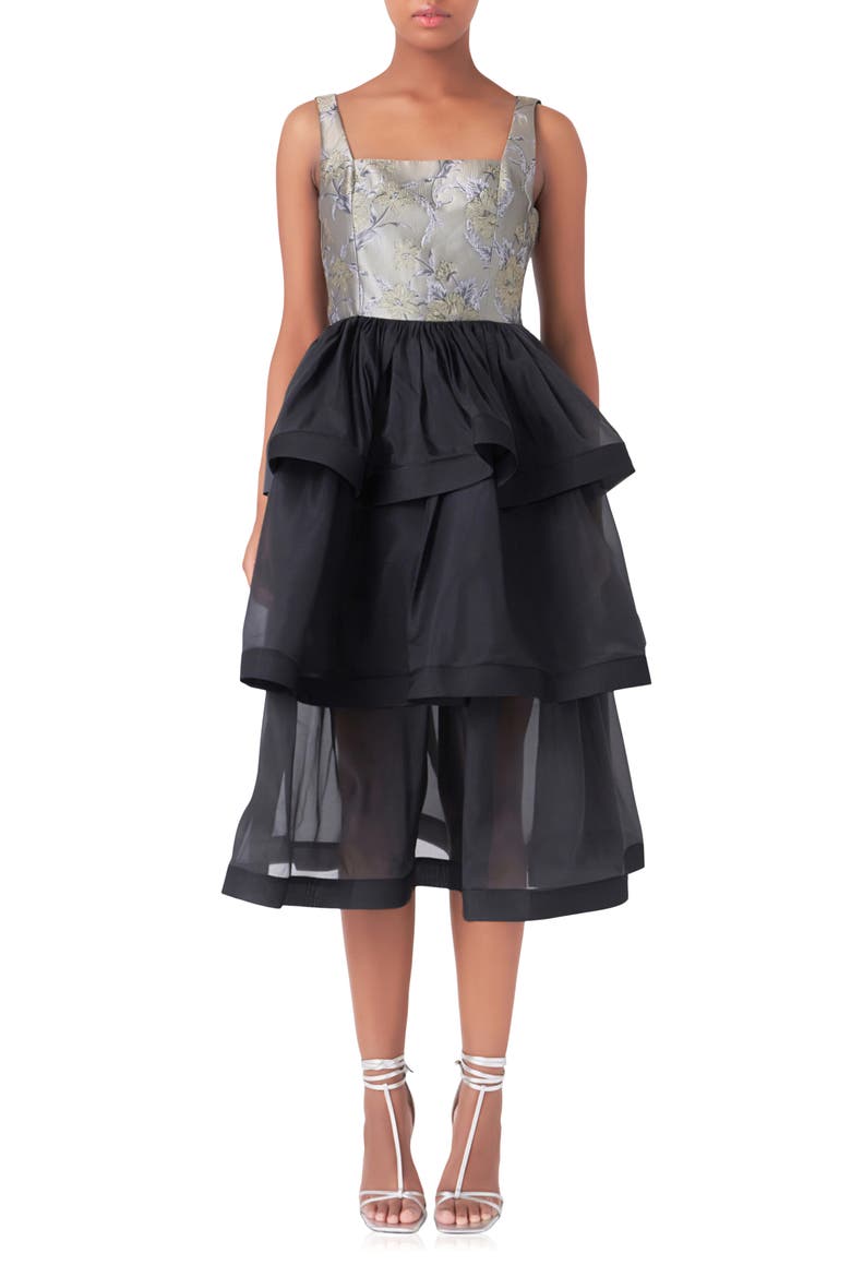 Floral Jacquard Midi Dress, Main, color, TAUPE MULTI/ BLACK