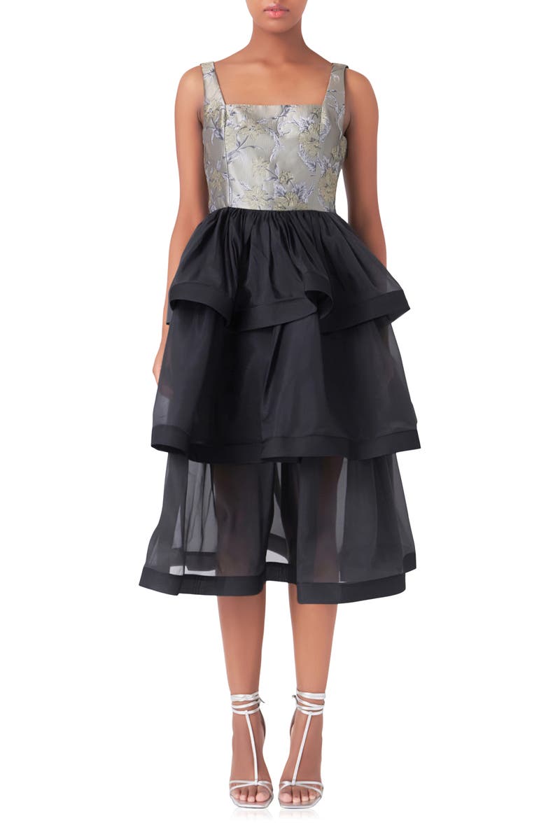 Endless Rose Floral Jacquard Midi Dress, Main, color, Taupe Multi/ Black