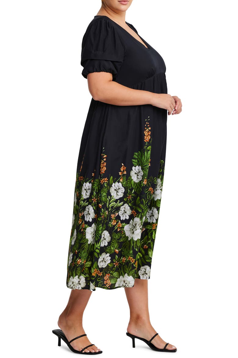 Midnight Forest Border Print Dress, Alternate, color, BLACK/ FOREST