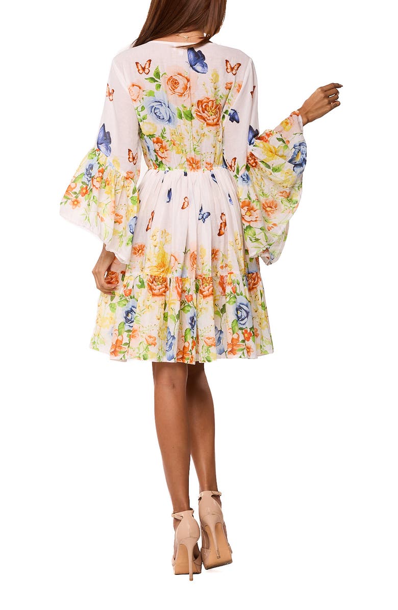 RANEES Floral Bell Sleeve Minidress, Alternate, color, White