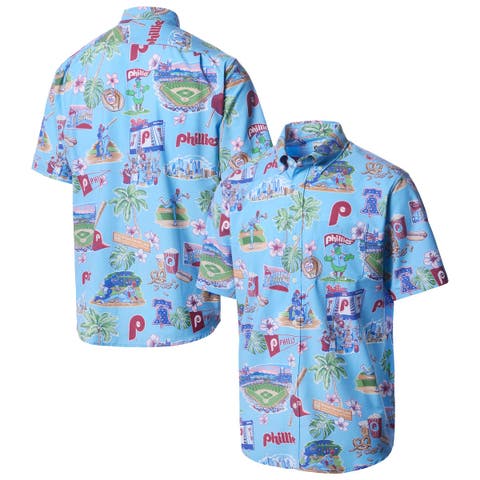 Men's Reyn Spooner Light Blue Philadelphia Phillies Big & Tall Scenic Performance Tri-Blend Aloha Button-Down Shirt