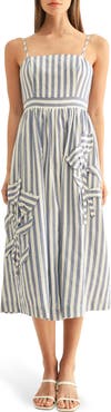 Adelyn Rae Emillia Stripe Floral Appliqué Cotton Midi Sundress