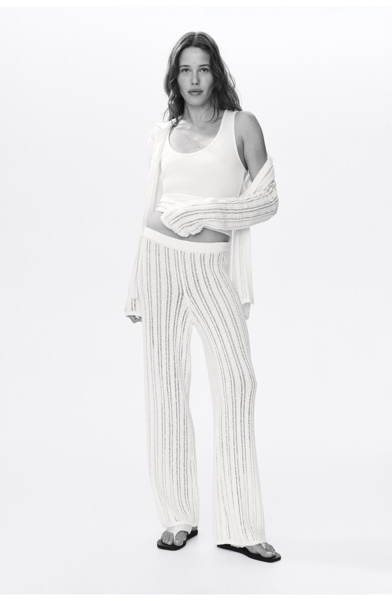 H&M Wide Crochet-look Trousers, Alternate, color, Light Beige