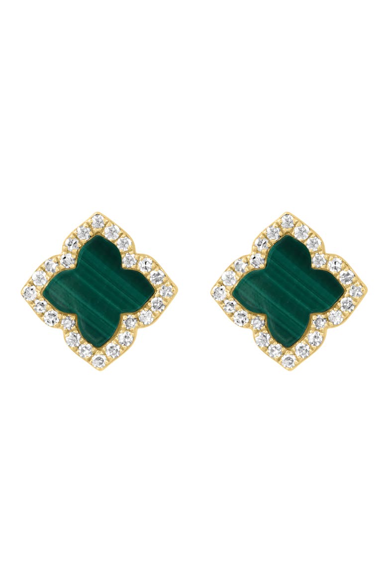 Malachite & Diamond Clover Earrings, Alternate, color, GREEN