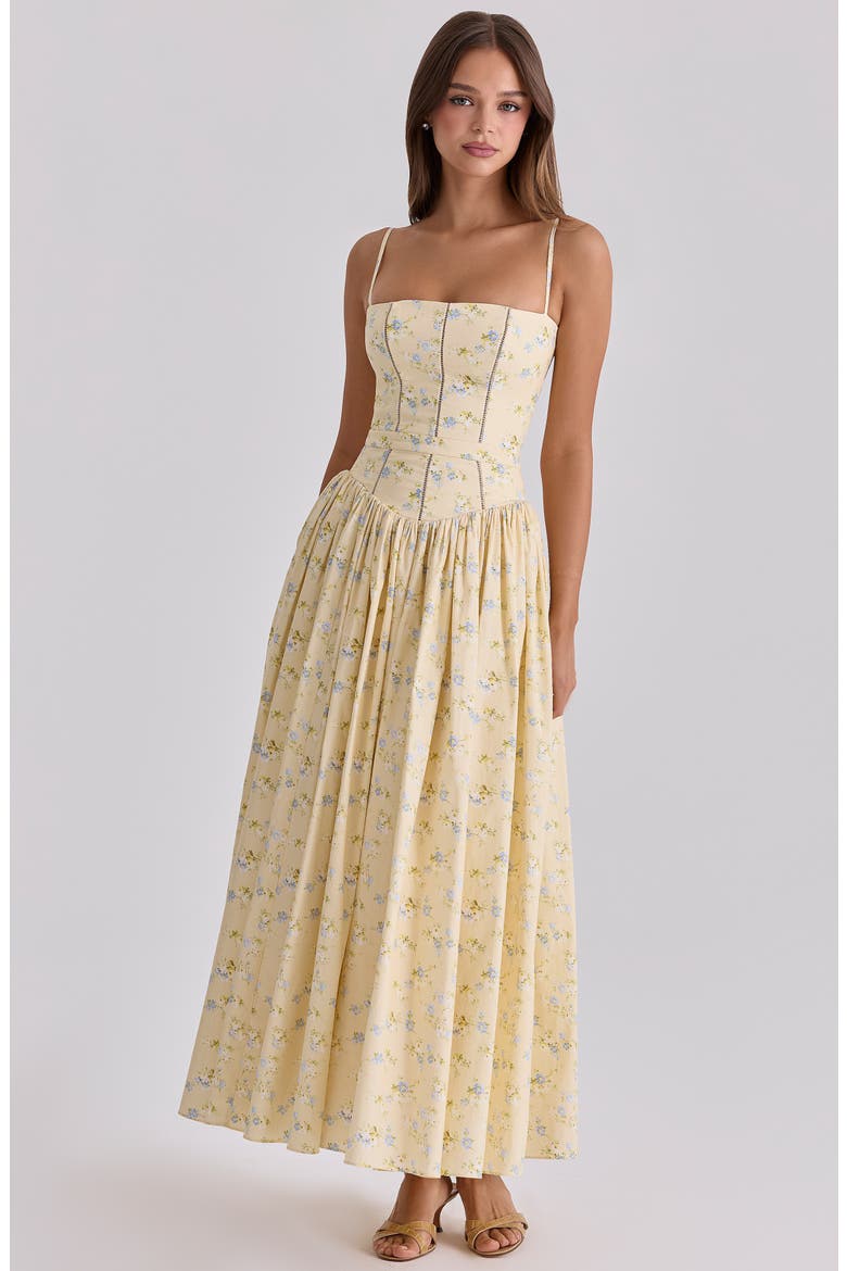 Ysabella Floral Stretch Cotton Maxi Sundress, Alternate, color, LEMON FLORAL