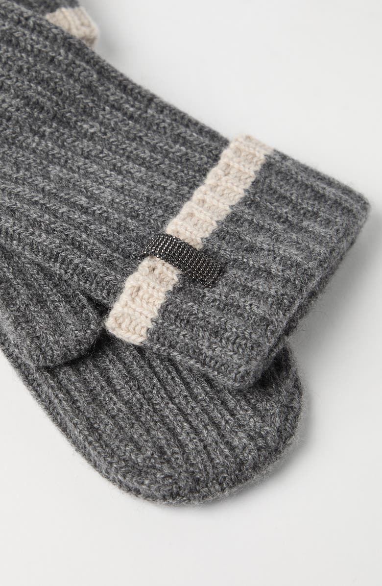 Brunello Cucinelli Knit mittens with monili, Alternate, color, Medium Grey