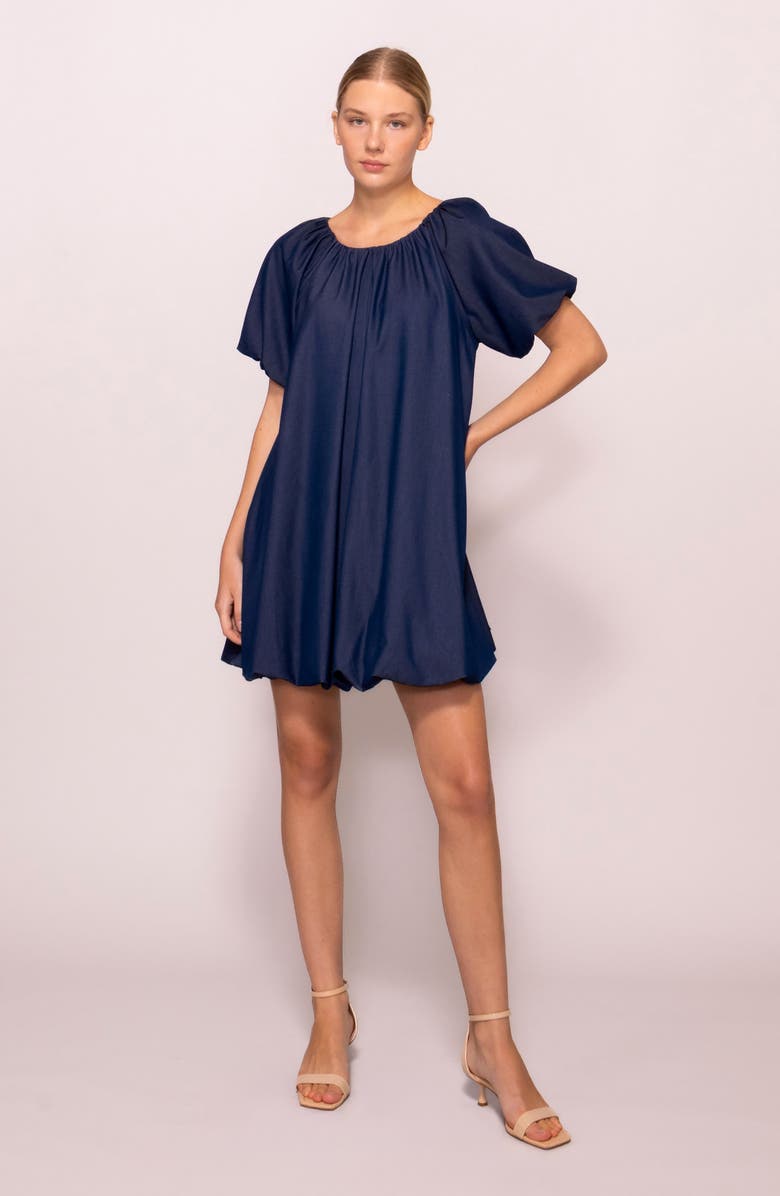 MELLODAY Short Sleeve Bubble Hem Minidress, Alternate, color, Dark Denim