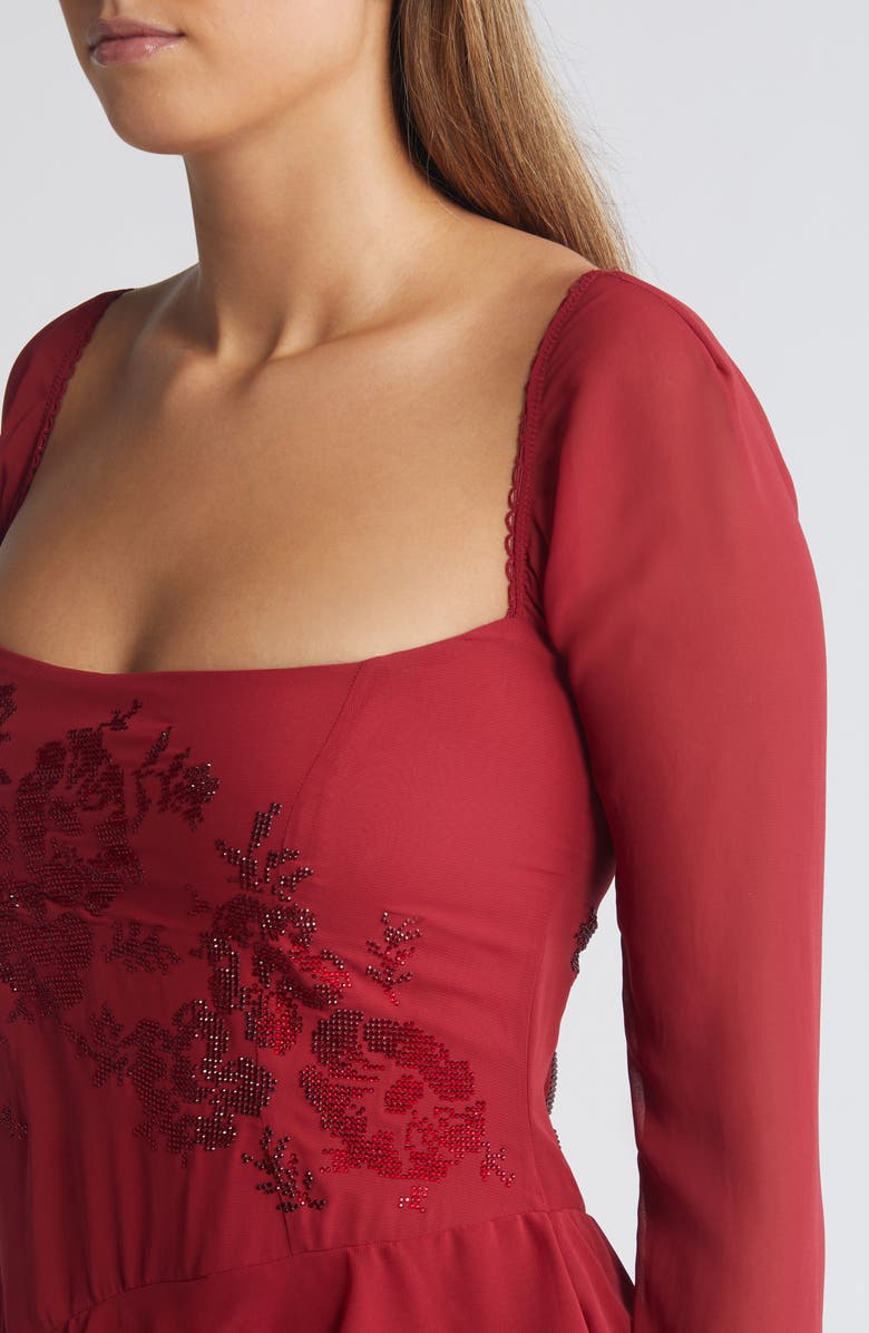 Mistress Rocks Ruby Crystal Ruffle Long Sleeve Georgette Dress, Alternate, color,