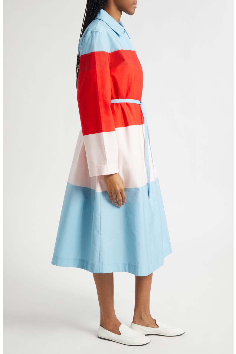 Luomus Hennika Colorblock Long Sleeve Cotton Coat Dress, Alternate, color, RED LIGHT PINK LIGHT BLUE