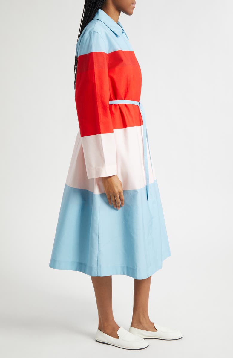 Marimekko Luomus Hennika Colorblock Long Sleeve Cotton Coat Dress, Alternate, color, Red Light Pink Light Blue