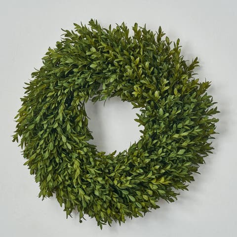 Small Realistic English Boxwood Leaf Front Door Wreath 14" Everyday All Season Greenery