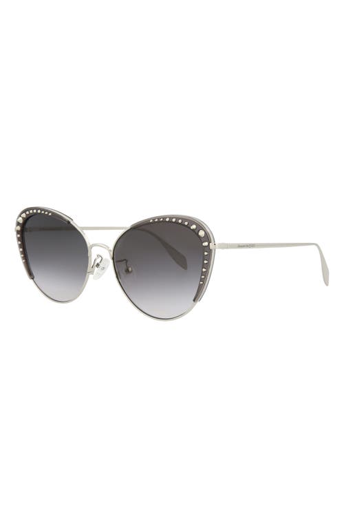 Alexander Mcqueen Mcqueen 59mm Studded Cat Eye Sunglasses In Silver Silver Grey