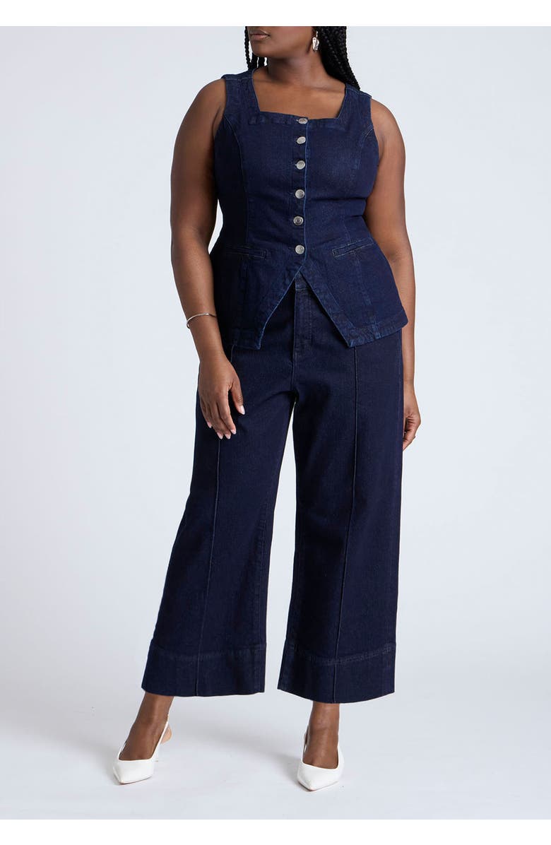 ELOQUII Denim Vest, Alternate, color, True Dark Rinse Denim