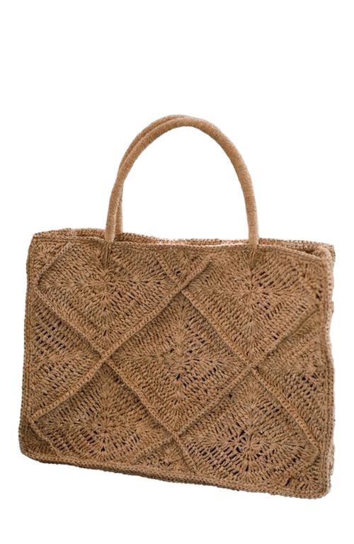 Pink Haley Kylie Crochet Premium Raffia Tote In Brown