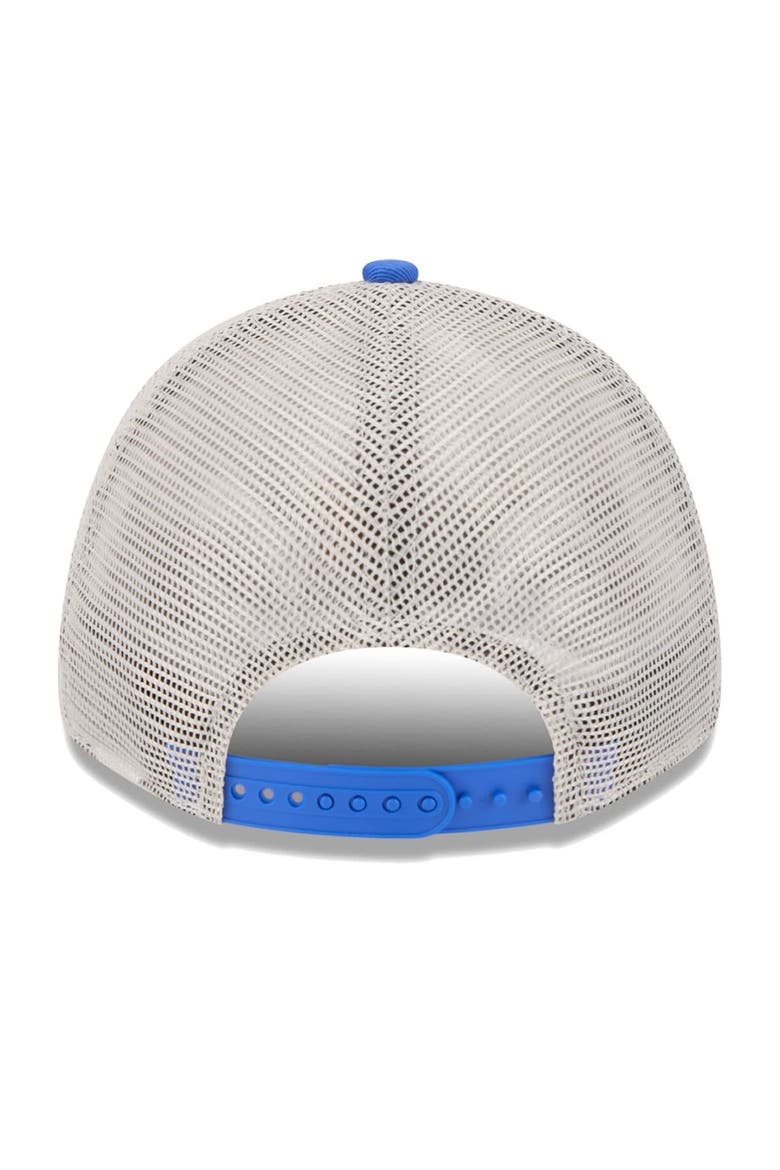Men's New Era Khaki/Blue Dallas Mavericks Throwback Patch Trucker 9FORTY Adjustable Hat, Alternate, color, Khaki