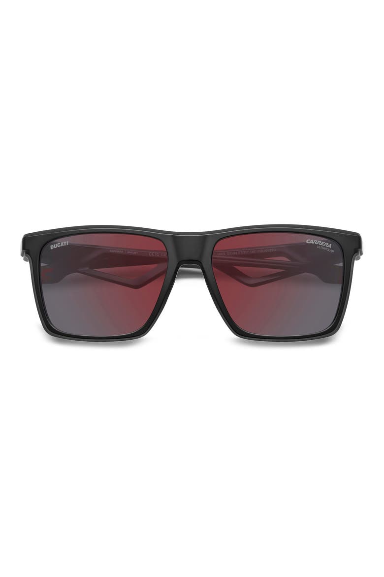 57mm Polarized Rectangular Sunglasses, Alternate, color, MATTE BLACK/ REDSP PZ HCAR