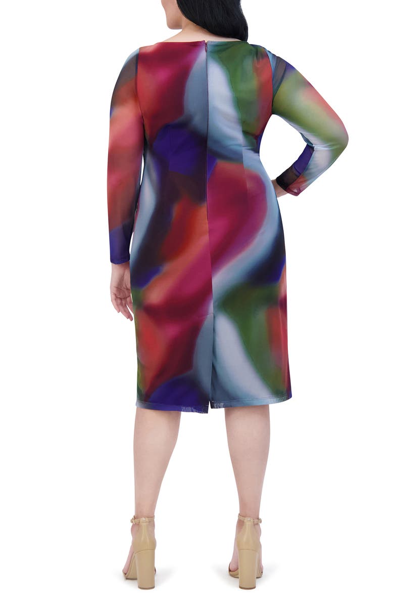 Vince Camuto Printed Mesh Long Sleeve Dress, Alternate, color, Burgundy Multi