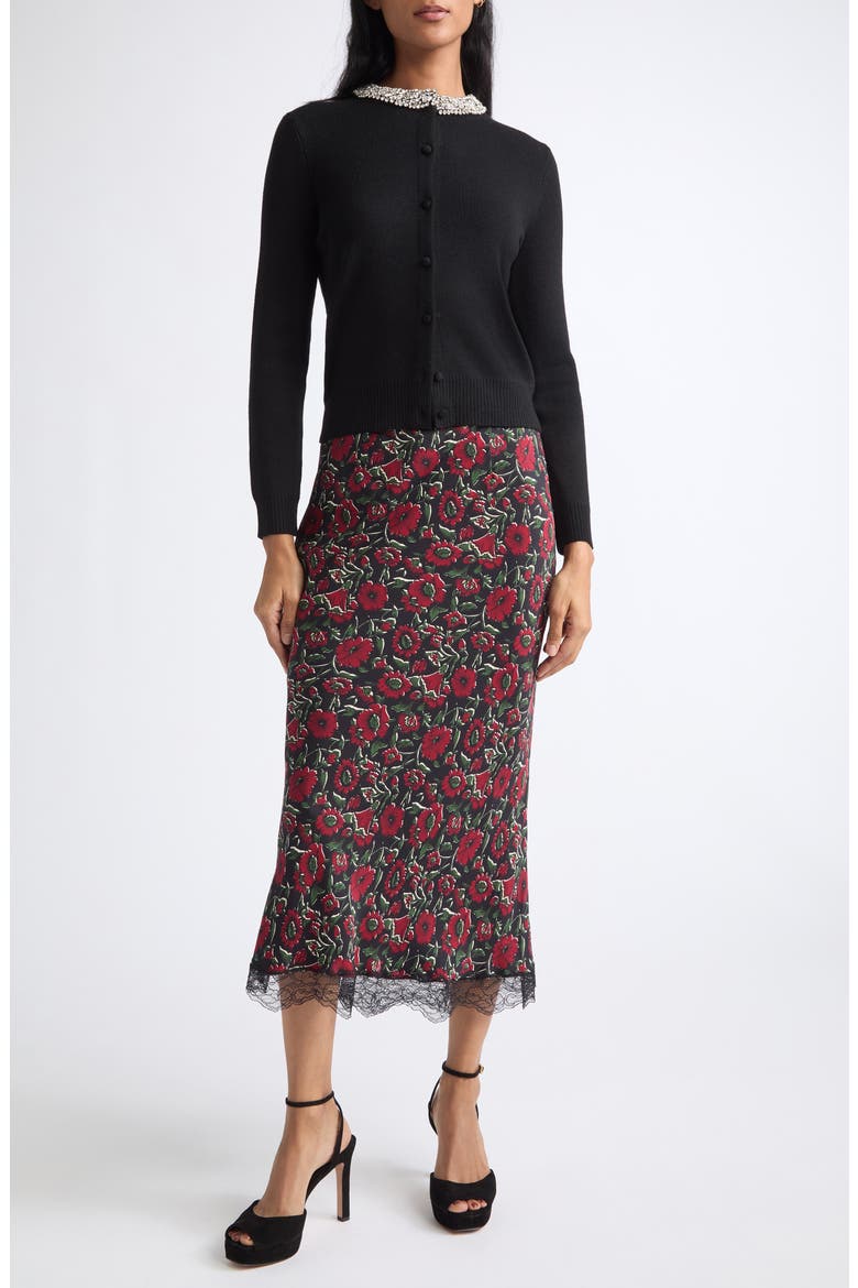 Clover Lace Trim Silk Blend Midi Skirt, Alternate, color, CARDINAL RED MULTI