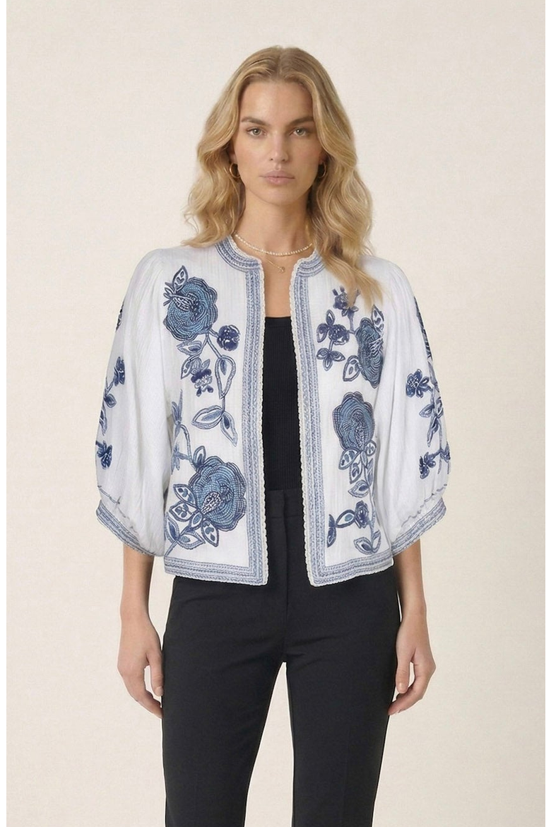 Floral Embroidered Open Front Jacket, Main, color, White