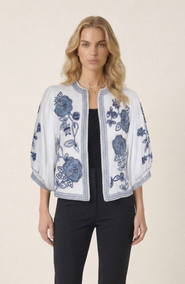 Modenaire Floral Embroidered Open Front Jacket