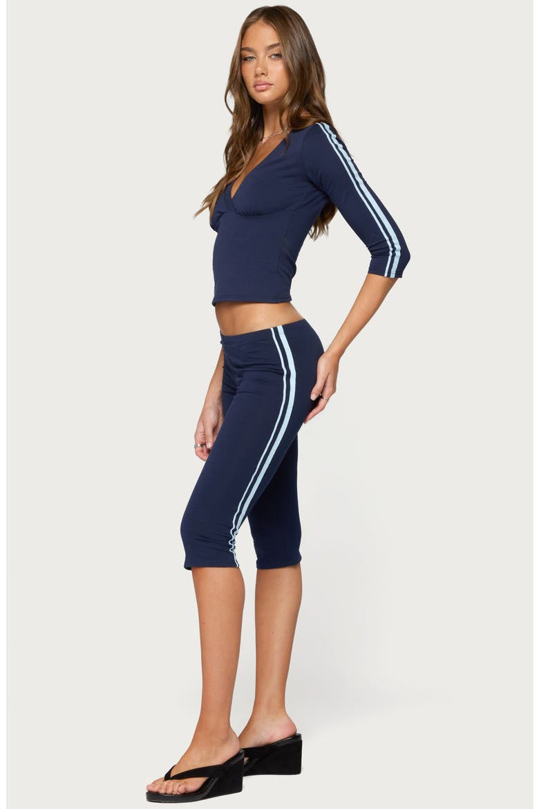 Danie Side Stripe Capri Leggings, Alternate, color, NAVY