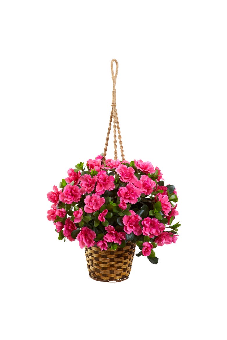 Azalea Flowering Artificial Hanging Basket, Main, color, Pink