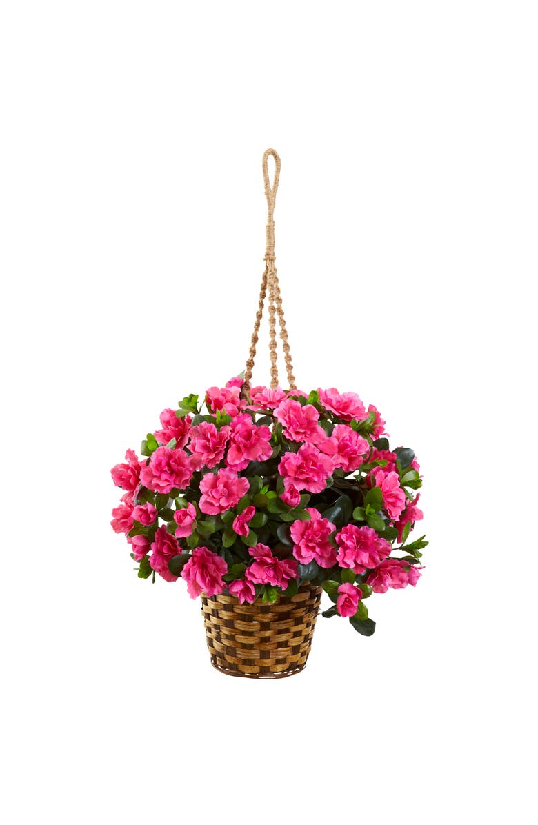 NEARLY NATURAL Azalea Flowering Artificial Hanging Basket, Main, color, Pink