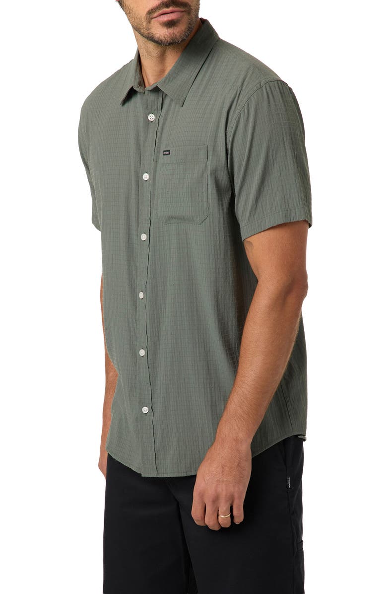 O'Neill Standard Fit TRVLR Perforated Short Sleeve Performance Button-Up Shirt, Alternate, color, Dark Olive
