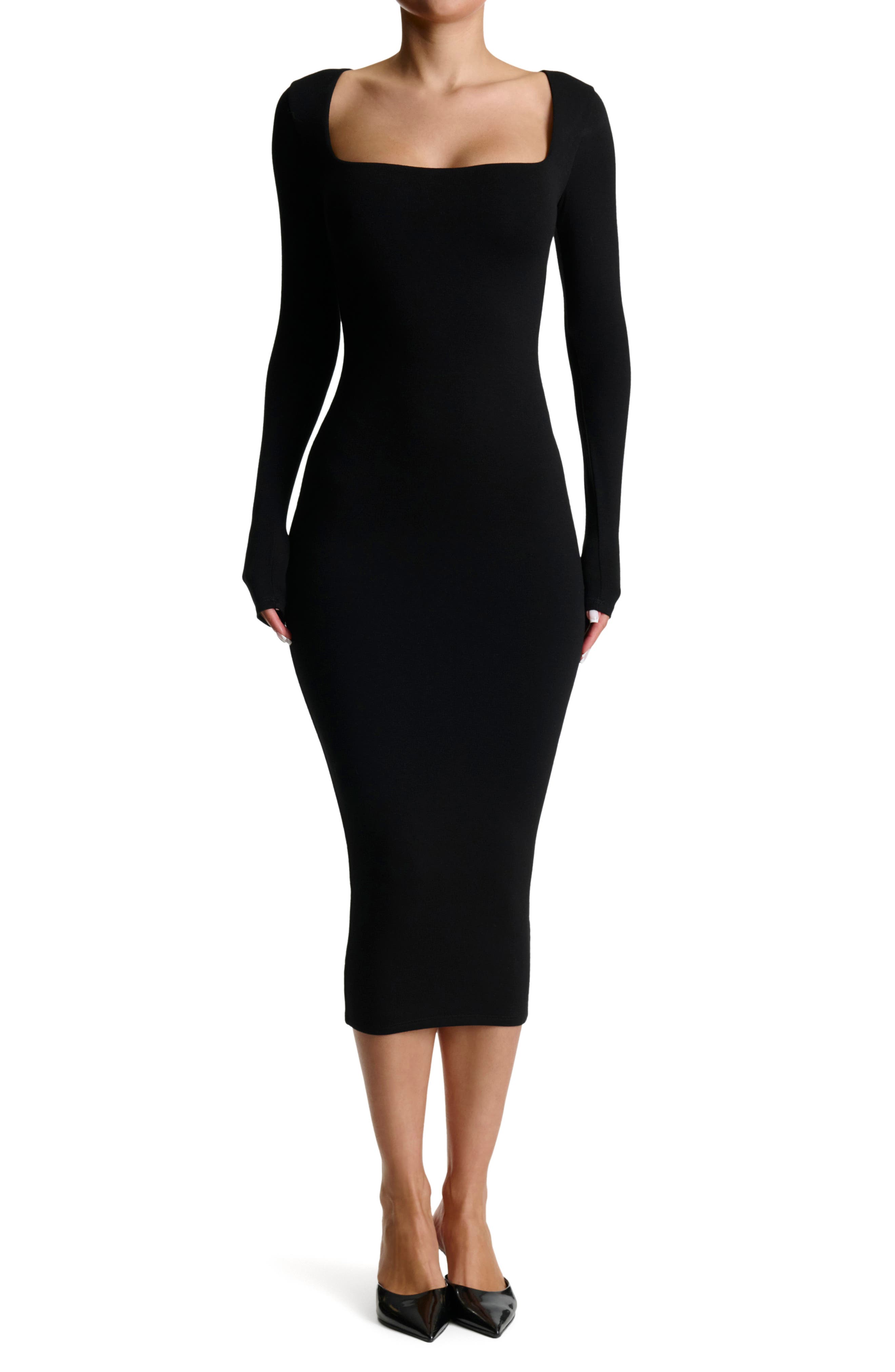 Long Sleeve Square Neck Midi Dress