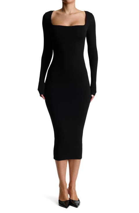 Long Sleeve Square Neck Midi Dress