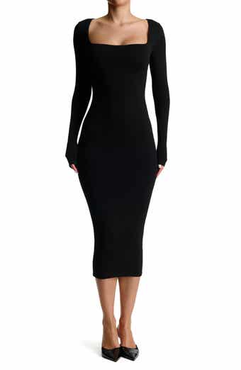 Long Sleeve Square Neck Midi Dress