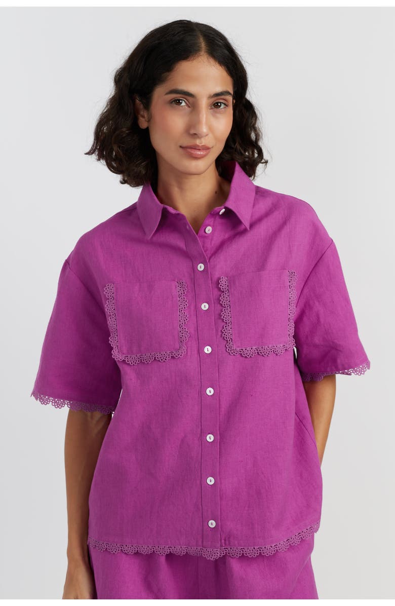 Chinti & Parker Sienna Linen-Blend Scallop Edge Shirt, Main, color, Magenta