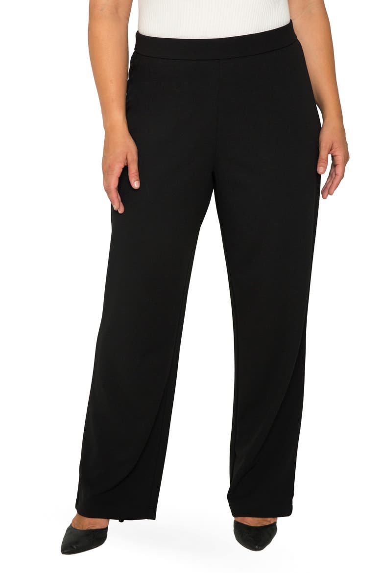 High Waist Stretch Crepe Trousers, Main, color, BLACK