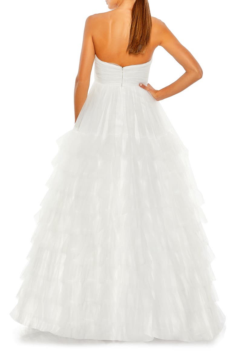 Ruffle Strapless Tulle Ballgown, Alternate, color, WHITE