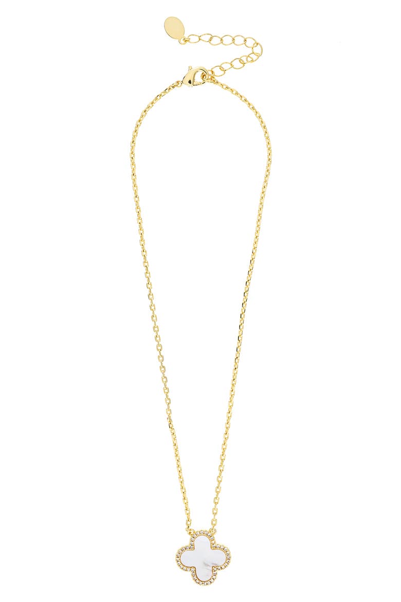 Cubic Zirconia Halo Clover Pendant Necklace, Main, color, MOTHER OF PEARL CUBIC ZIRCONA