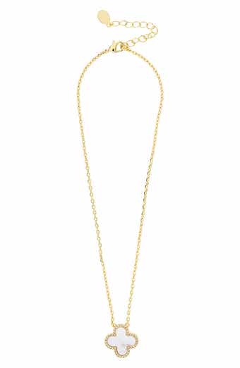 RIVKA FRIEDMAN Cubic Zirconia Halo Clover Pendant Necklace