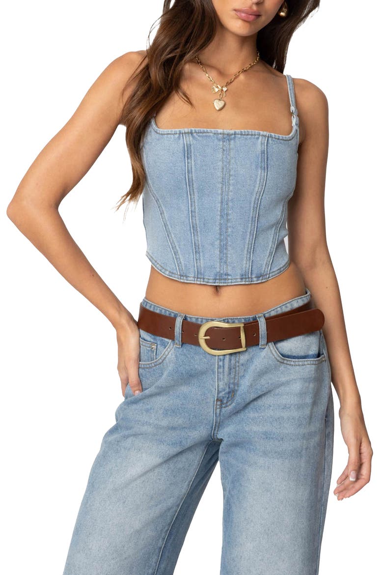 Tennessee Denim Corset Top, Main, color, LIGHT-BLUE