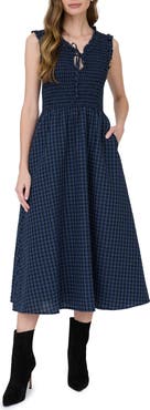 AUGUST SKY Sleeveless Smocked Midi Dress