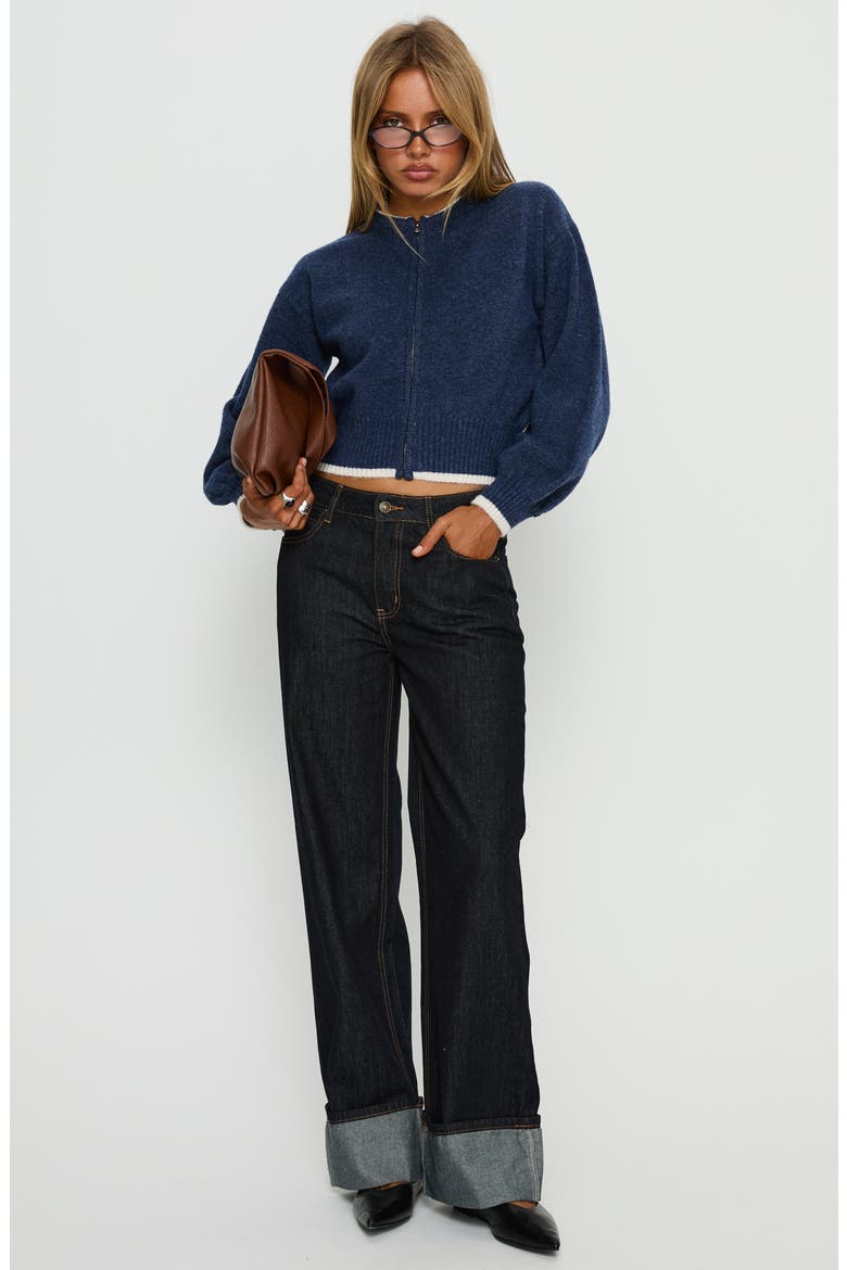 Amandi Zip Front Cardigan, Alternate, color, NAVY / CREAM