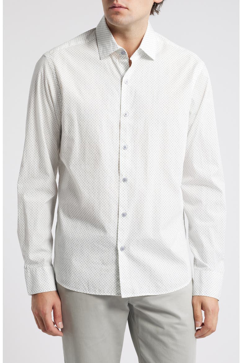 Evender Microdot Print Button-Up Shirt, Main, color, WHITE