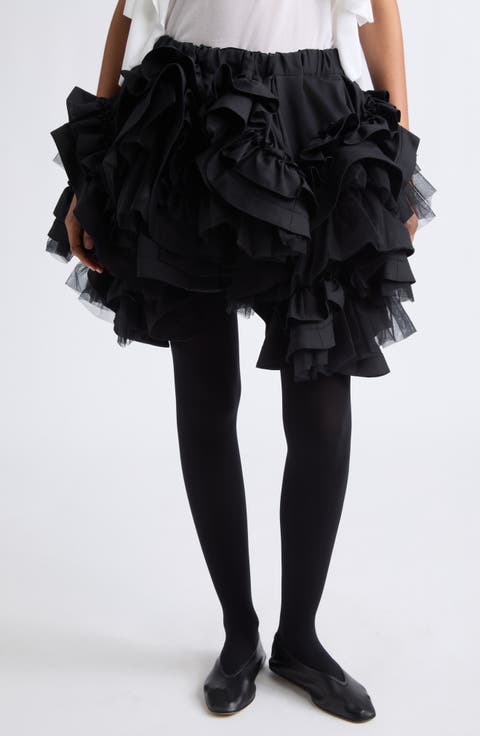 Ruffled Wool & Tulle Miniskirt