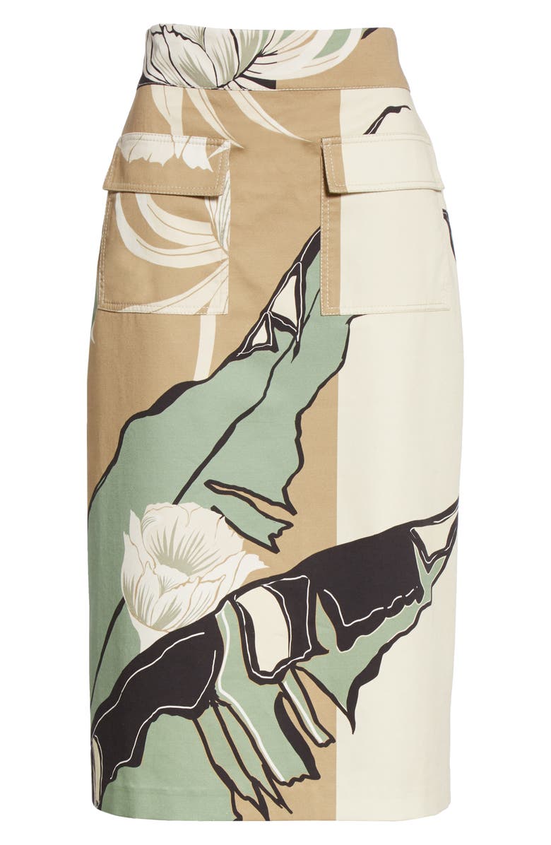 Johanna Ortiz Tropical Print Cotton Stretch Sateen Pencil Skirt, Alternate, color,