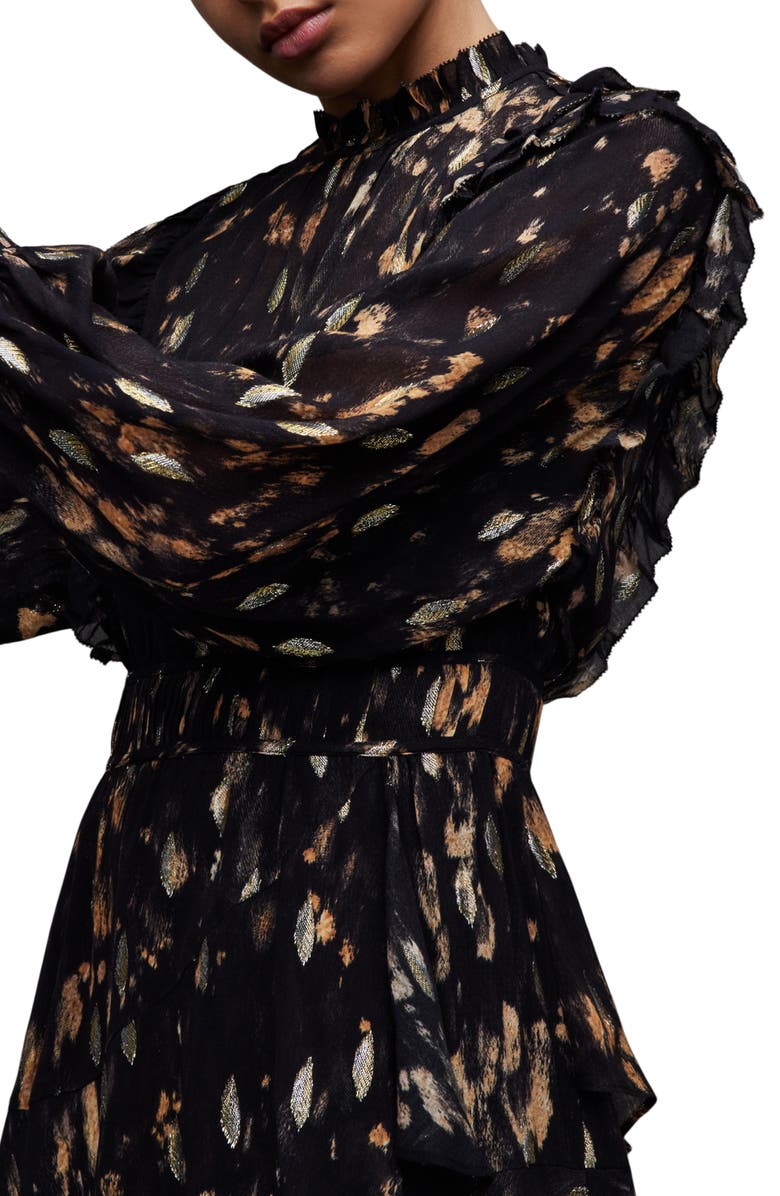 AllSaints Tulia Ronnie Long Sleeve Minidress, Alternate, color, Black