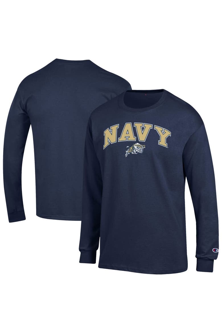 Men's Champion  Navy Navy Midshipmen Arch Over Logo Long Sleeve T-Shirt, Alternate, color, Navy