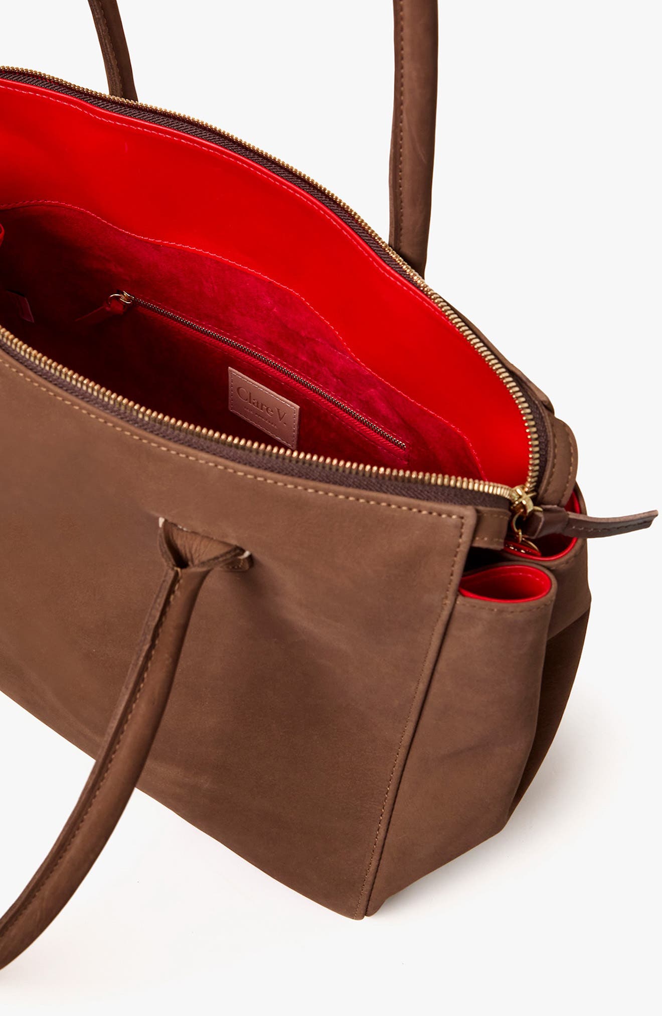 Clare V. Beatrice Nubuck Leather Tote, Alternate, color, Choco Bar