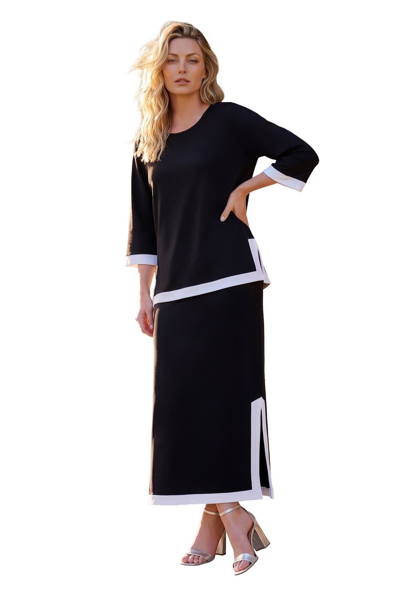 Plus Size French Terry Colorblock Hem Skirt Set, Main, color, BLACK WHITE