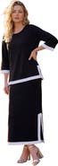 Roaman's Plus Size French Terry Colorblock Hem Skirt Set